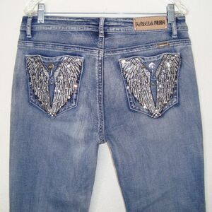 NEW Platinum Plush Bootcut Jeans Blue Rhinestone Wings Embroidered Y2K